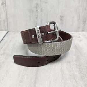 Carhartt Belt Cow Hide Leather Nylon Webbing Mens Tan Brown Belt Size 38